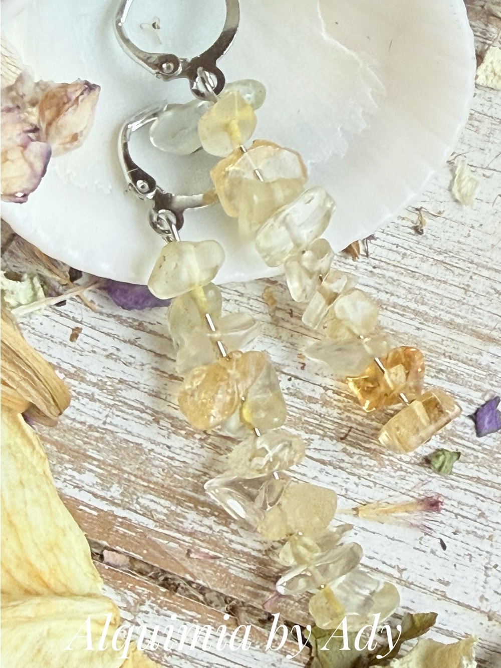 Fall  pale yellow and golden citrine chip dangle earrings